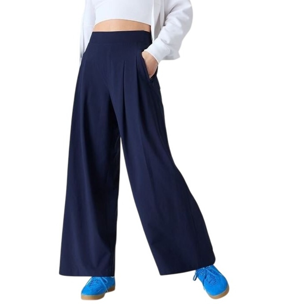 Athleta Brooklyn Heights Wide Leg Pants Navy Blue High Rise Trousers 4 NEW